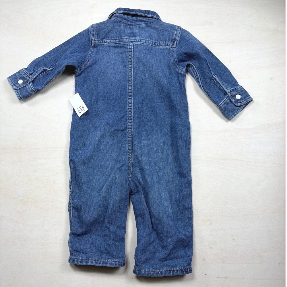 Baby Gap Denim Long Sleeve One-Piece Coverall Medium Wash 6-12 Months NWT